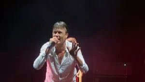 Brett Anderson of Suede on stage at the Royal Festival Hall